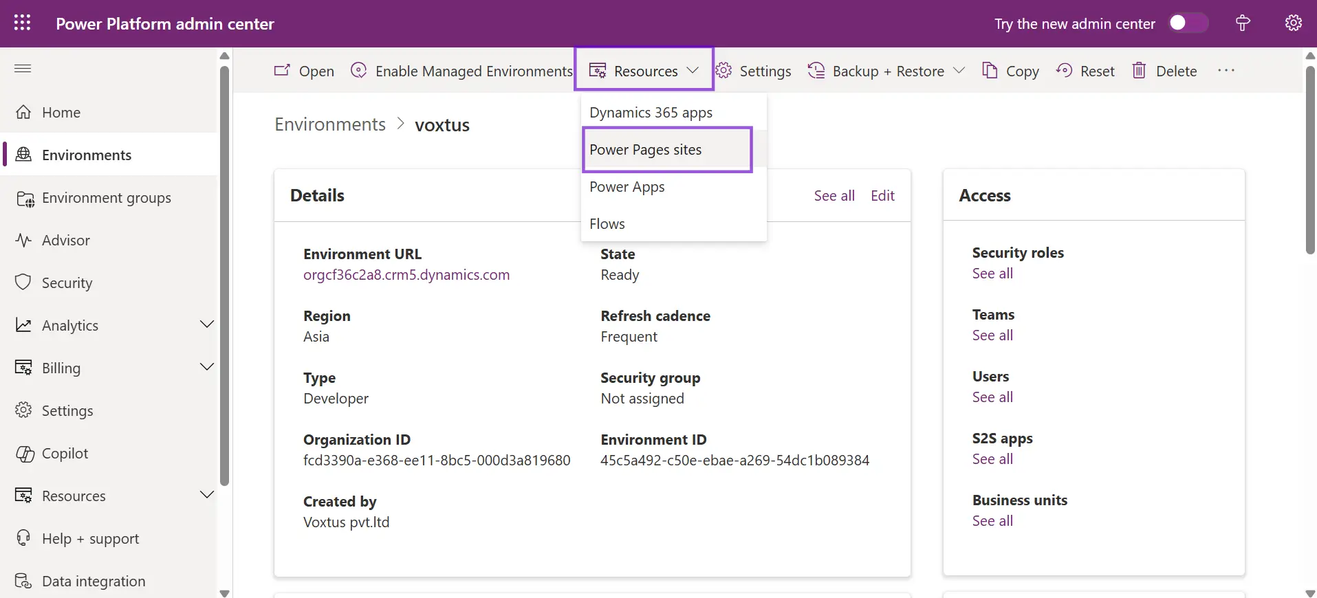 Power Pages sites Power Pages sites